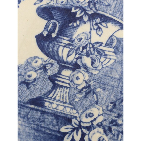 Antique Transferware Blue Plate 10" Peony Pinder Bourne & Co Burslem 1860s Urn - Picture 6 of 13
